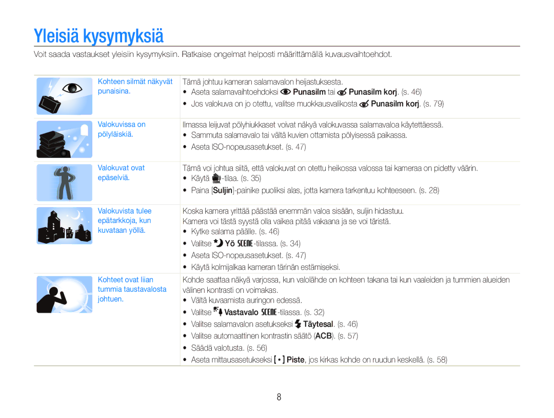 Samsung EC-ST1000BPUE2, EC-ST1000BPRE2, EC-ST1000BPBE2, EC-ST1000BPGE2, EC-ST1000BPSE2 manual Yleisiä kysymyksiä 