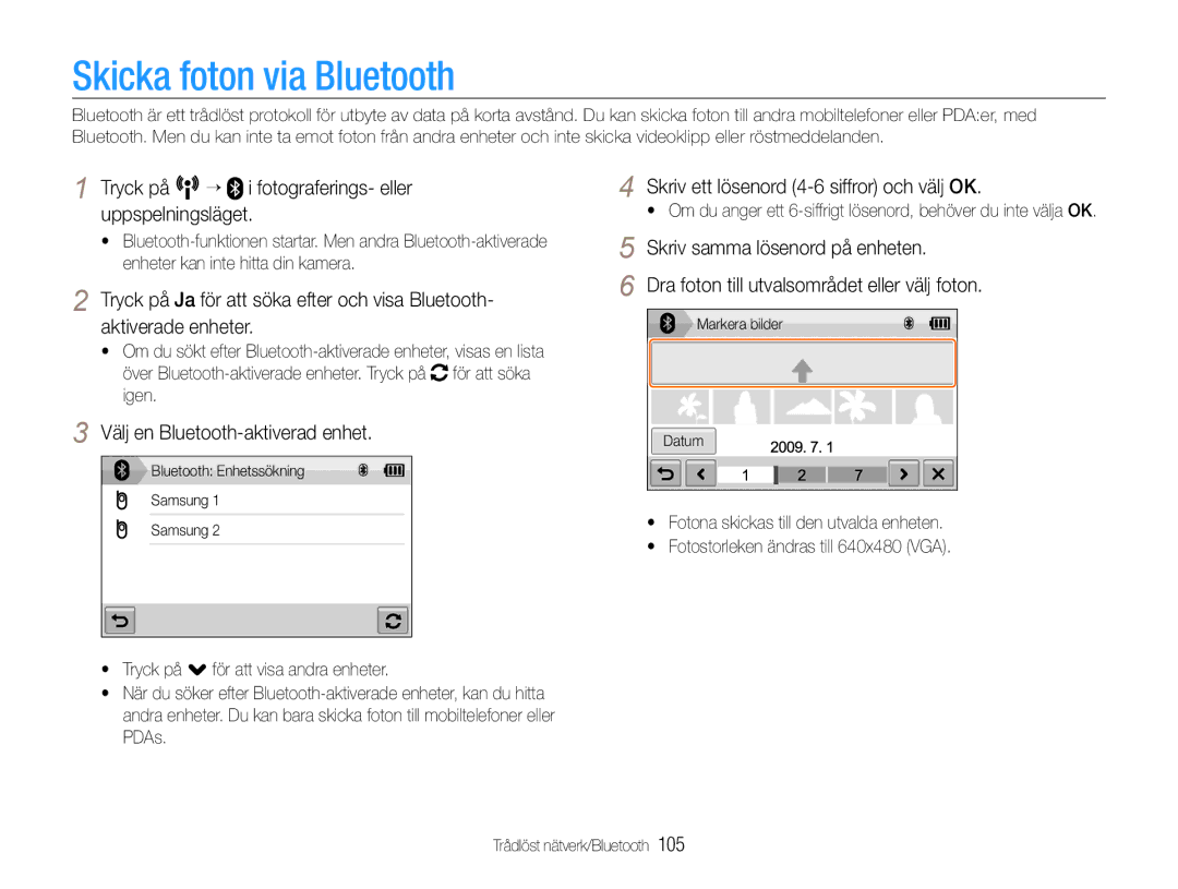 Samsung EC-ST1000BPBE2, EC-ST1000BPRE2, EC-ST1000BPGE2 manual Skicka foton via Bluetooth, Välj en Bluetooth-aktiverad enhet 