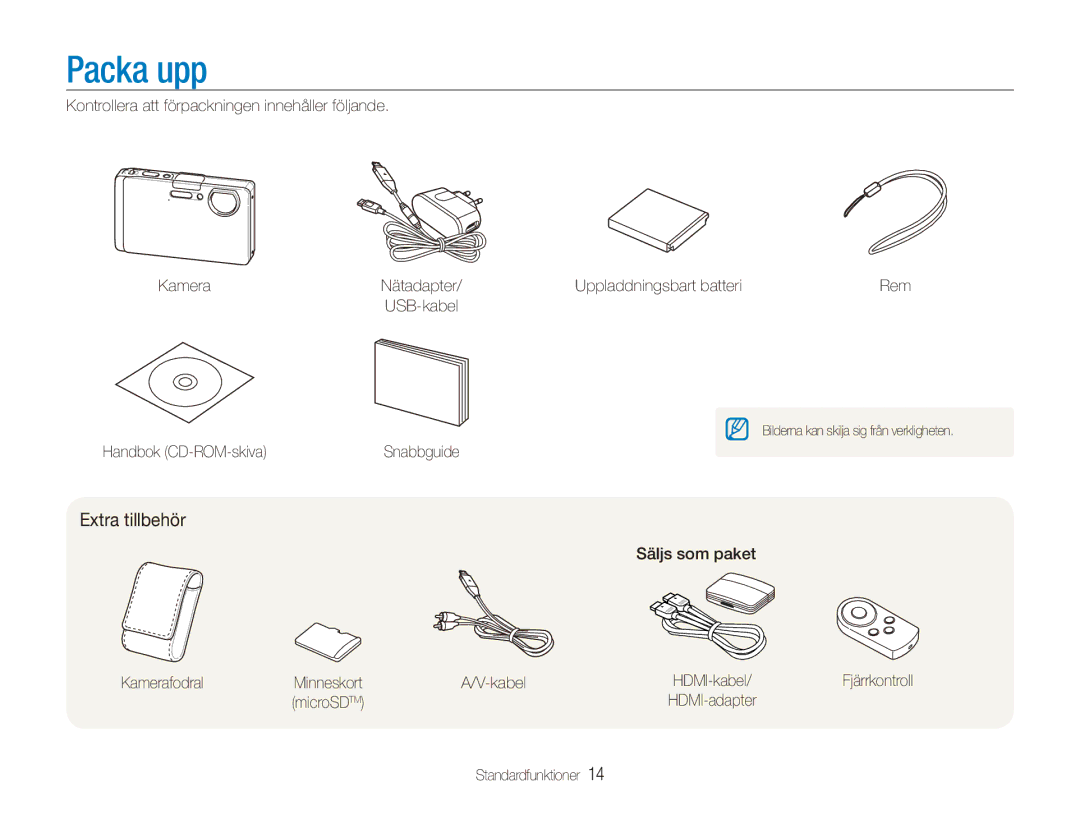 Samsung EC-ST1000BPRE2, EC-ST1000BPBE2, EC-ST1000BPGE2, EC-ST1000BPSE2, EC-ST1000BPUE2 manual Packa upp, Extra tillbehör 