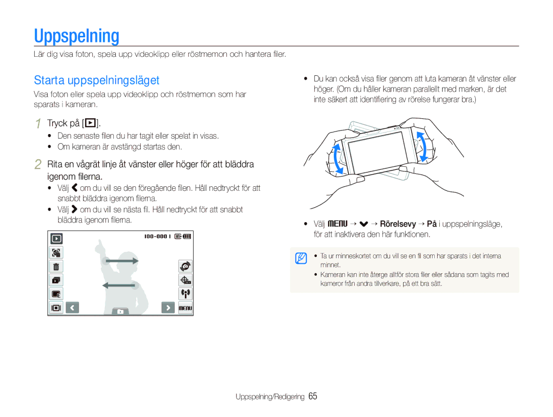 Samsung EC-ST1000BPBE2, EC-ST1000BPRE2, EC-ST1000BPGE2 Starta uppspelningsläget, Tryck på P, Uppspelning/Redigering 