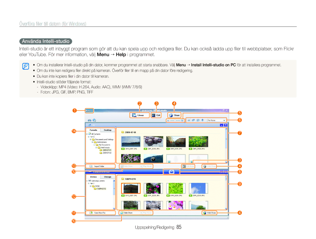 Samsung EC-ST1000BPBE2, EC-ST1000BPRE2, EC-ST1000BPGE2, EC-ST1000BPSE2, EC-ST1000BPUE2 manual Använda Intelli-studio 