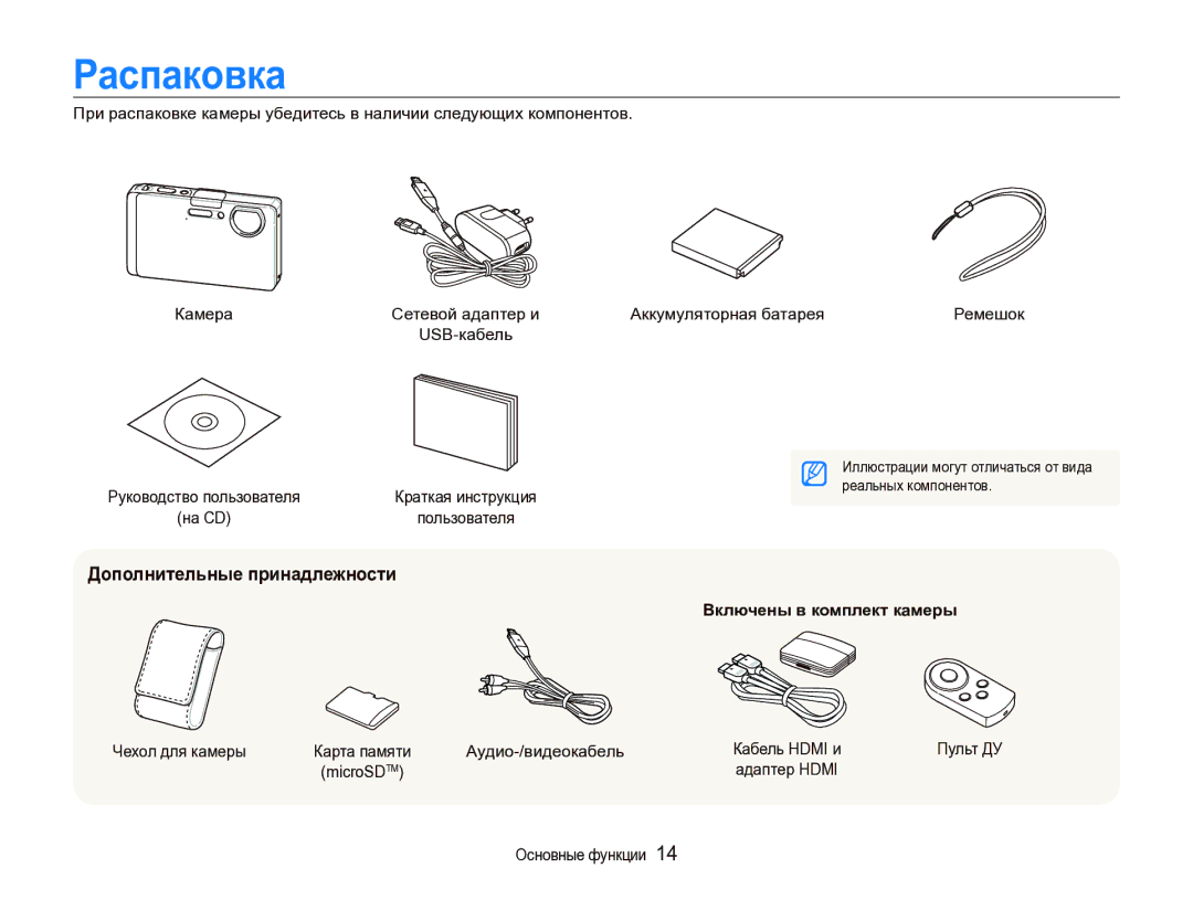 Samsung EC-ST1000BPRRU, EC-ST1000BPURU manual Распаковка, Дополнительные принадлежности, Включены в комплект камеры 