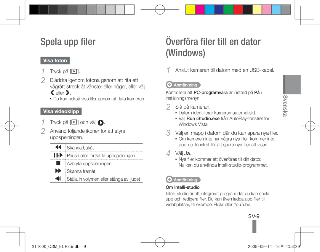 Samsung EC-ST1000BPGE2 manual Spela upp filer, Överföra filer till en dator Windows, SV-9, Visa foton, Visa videoklipp 