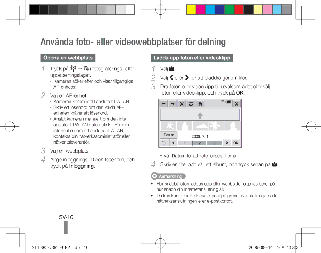 Samsung EC-ST1000BPSE2, EC-ST1000BPSE1 manual Använda foto- eller videowebbplatser för delning, SV-10, Öppna en webbplats 