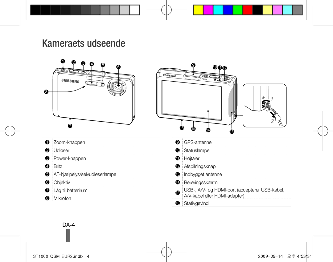 Samsung EC-ST1000BPBRU, EC-ST1000BPSE1, EC-ST1000BPRFR, EC-ST1000BPBFR, EC-ST1000BPBE1 manual Kameraets udseende, DA-4 