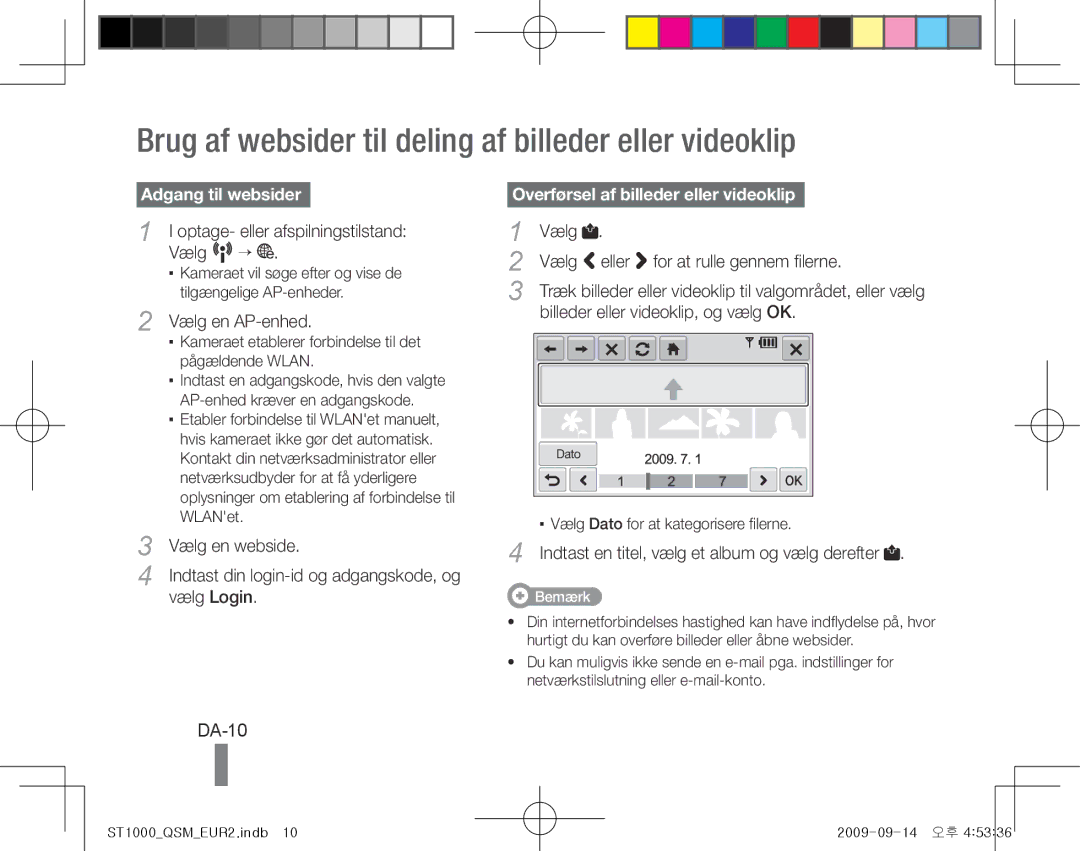 Samsung EC-ST1000BPBE1, EC-ST1000BPSE1 Brug af websider til deling af billeder eller videoklip, DA-10, Adgang til websider 