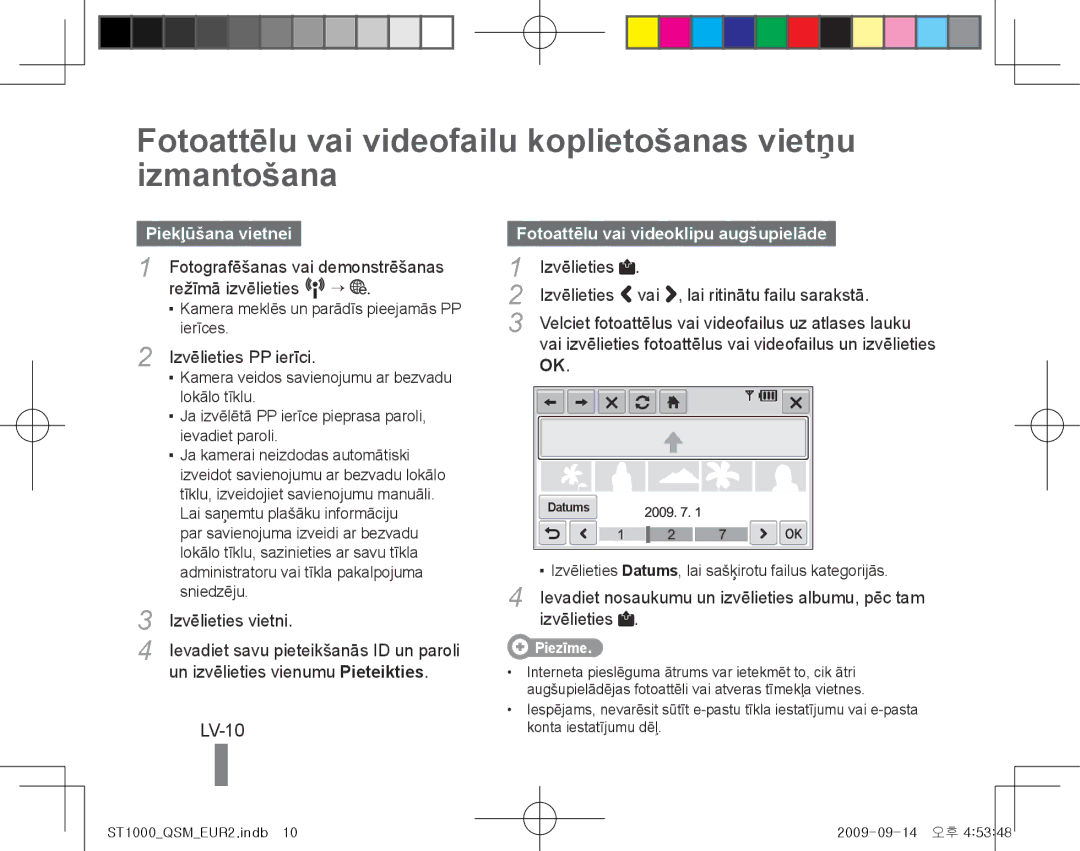 Samsung EC-ST1000BPBE3 manual Fotoattēlu vai videofailu koplietošanas vietņu izmantošana, LV-10, Piekļūšana vietnei 