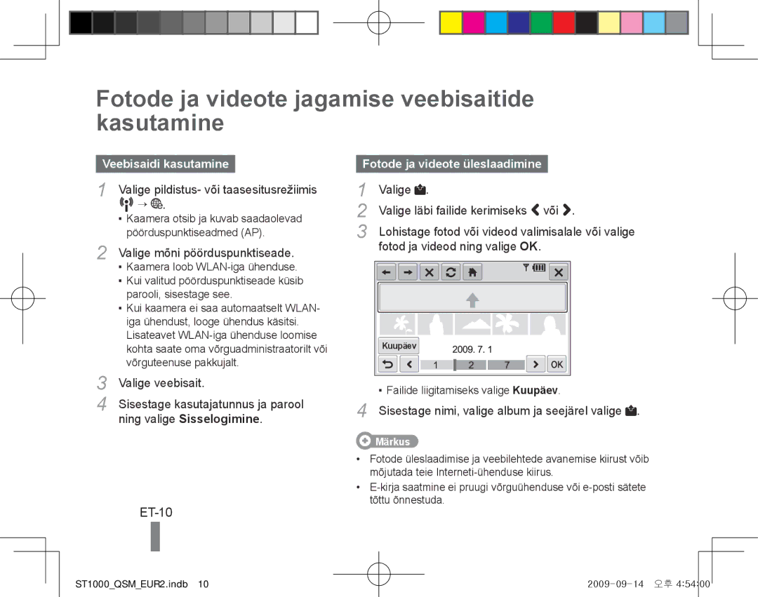 Samsung EC-ST1000BPRE1, EC-ST1000BPSE1 Fotode ja videote jagamise veebisaitide kasutamine, ET-10, Veebisaidi kasutamine 