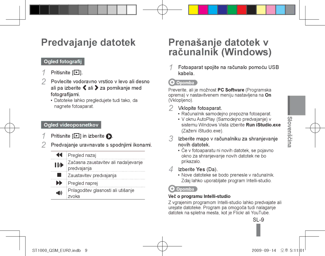 Samsung EC-ST1000BPRVN manual Predvajanje datotek, Prenašanje datotek v računalnik Windows, SL-9, Ogled fotografij 