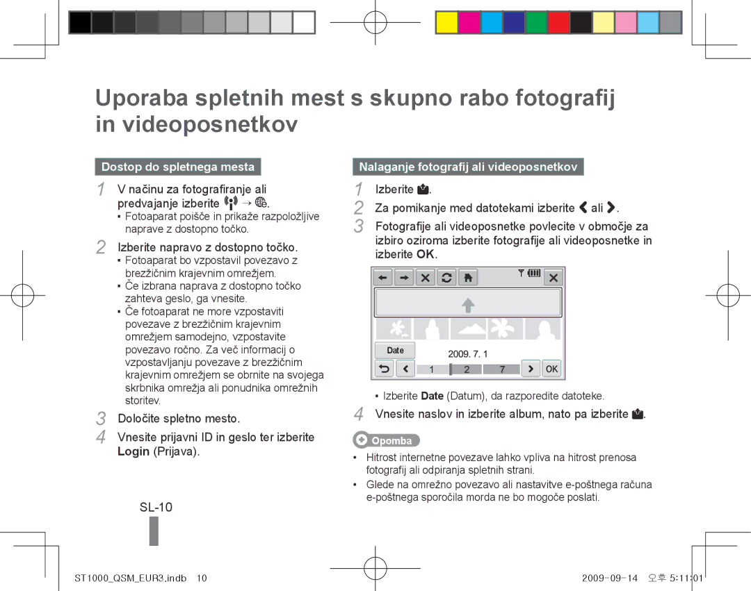 Samsung EC-ST1000BPUVN, EC-ST1000BPSE1 manual SL-10, Dostop do spletnega mesta, Nalaganje fotografij ali videoposnetkov 