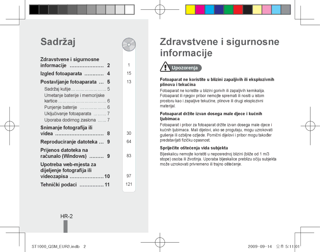 Samsung EC-ST1000BPGVN manual Zdravstvene i sigurnosne informacije, HR-2, Zdravstvene i sigurnosne Informacije… ………………… 