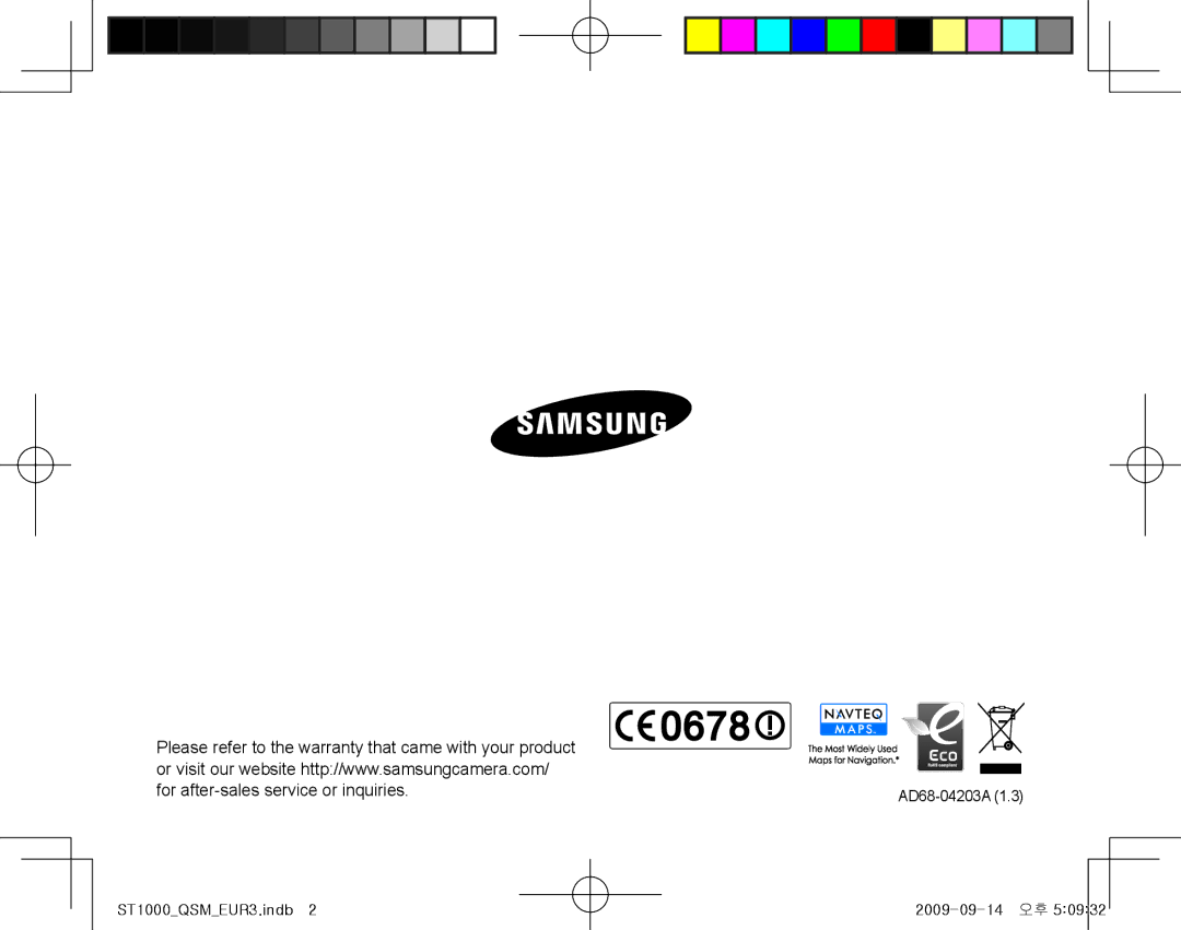 Samsung EC-ST1000BPURU, EC-ST1000BPSE1, EC-ST1000BPRFR, EC-ST1000BPBFR manual ST1000QSMEUR3.indb AD68-04203A 2009-09-14 오후 