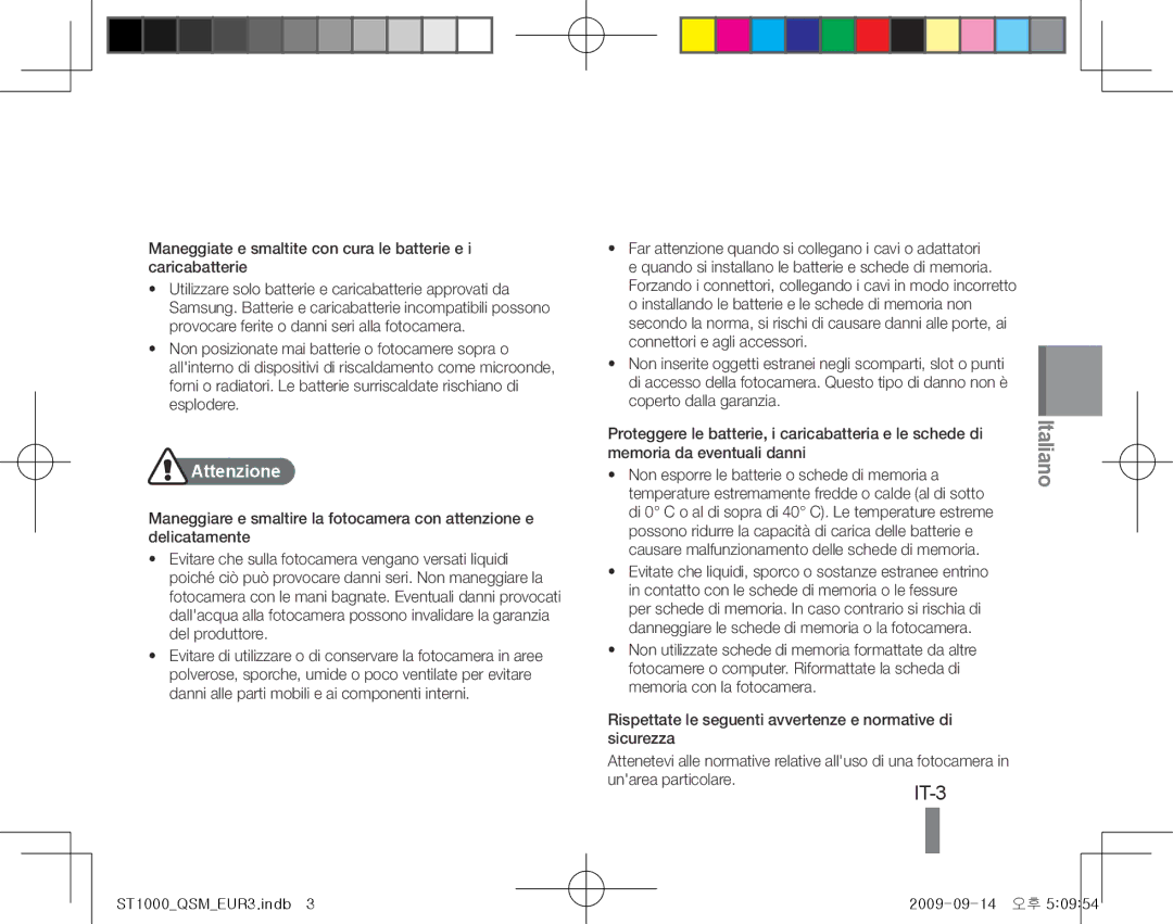 Samsung EC-ST1000BPURU, EC-ST1000BPSE1, EC-ST1000BPRFR, EC-ST1000BPBFR, EC-ST1000BPBE1, EC-ST1000BPUFR manual Attenzione 