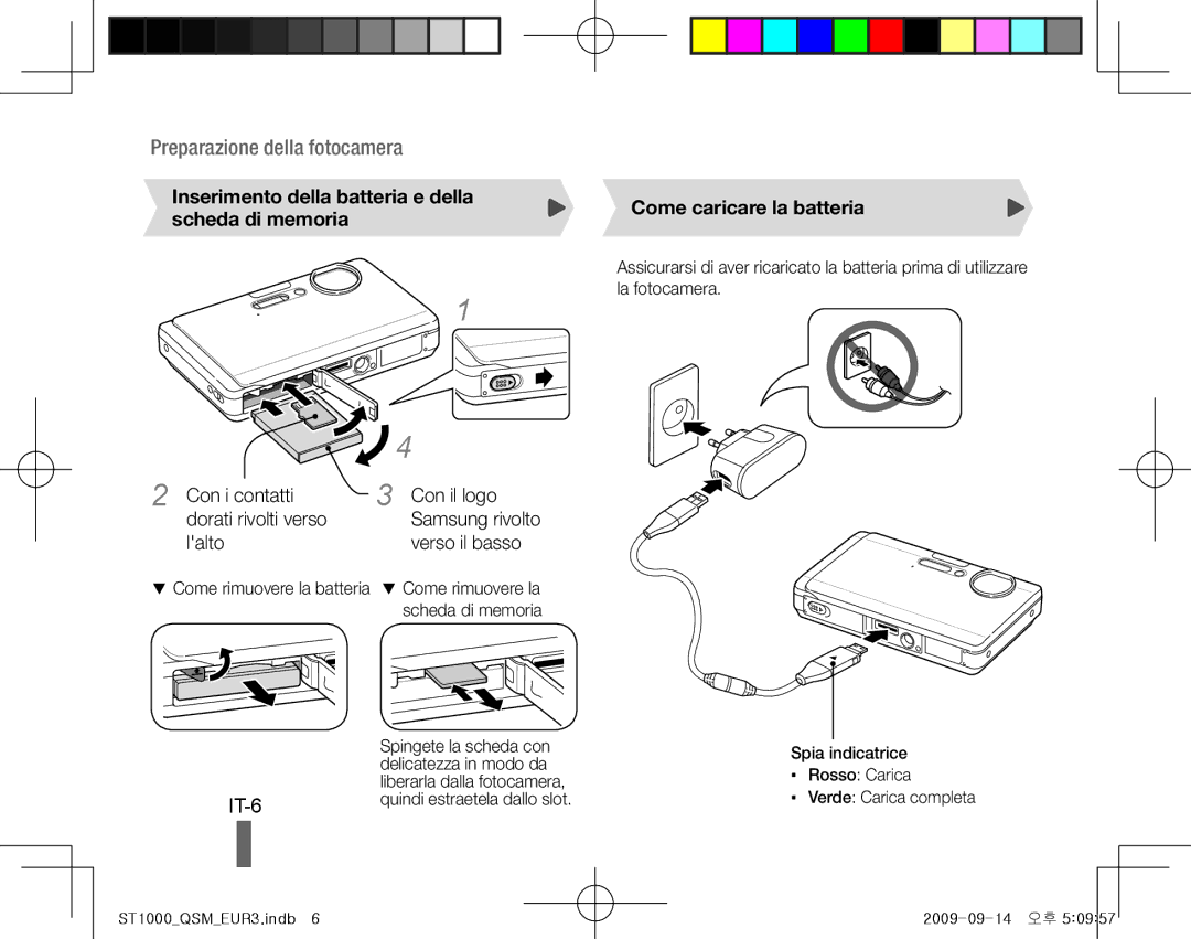 Samsung EC-ST1000BPSRU, EC-ST1000BPSE1 IT-6, Inserimento della batteria e della scheda di memoria, Lalto Verso il basso 