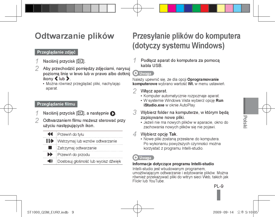 Samsung EC-ST1000BPSSA, EC-ST1000BPSE1, EC-ST1000BPRFR Odtwarzanie plików, PL-9, Przeglądanie zdjęć, Przeglądanie filmu 