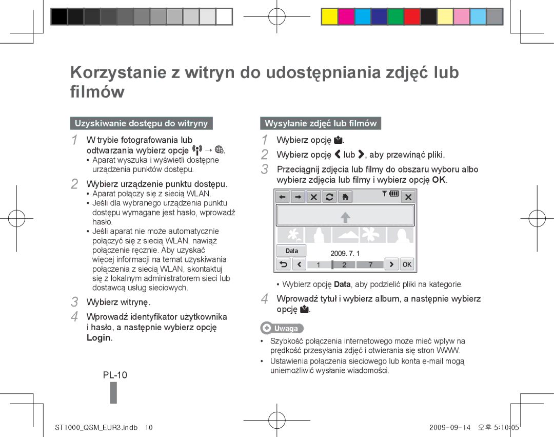 Samsung EC-ST1000BPSME manual Korzystanie z witryn do udostępniania zdjęć lub filmów, PL-10, Uzyskiwanie dostępu do witryny 