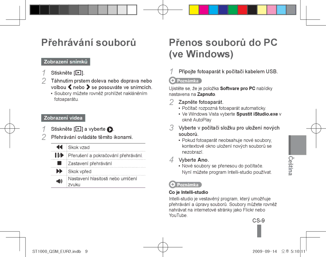 Samsung EC-ST1000BPSVN manual Přehrávání souborů, Přenos souborů do PC ve Windows, Zobrazení snímků, Zobrazení videa 