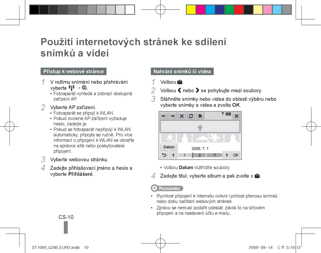 Samsung EC-ST1000BPBE3 manual Použití internetových stránek ke sdílení snímků a videí, CS-10, Přístup k webové stránce 