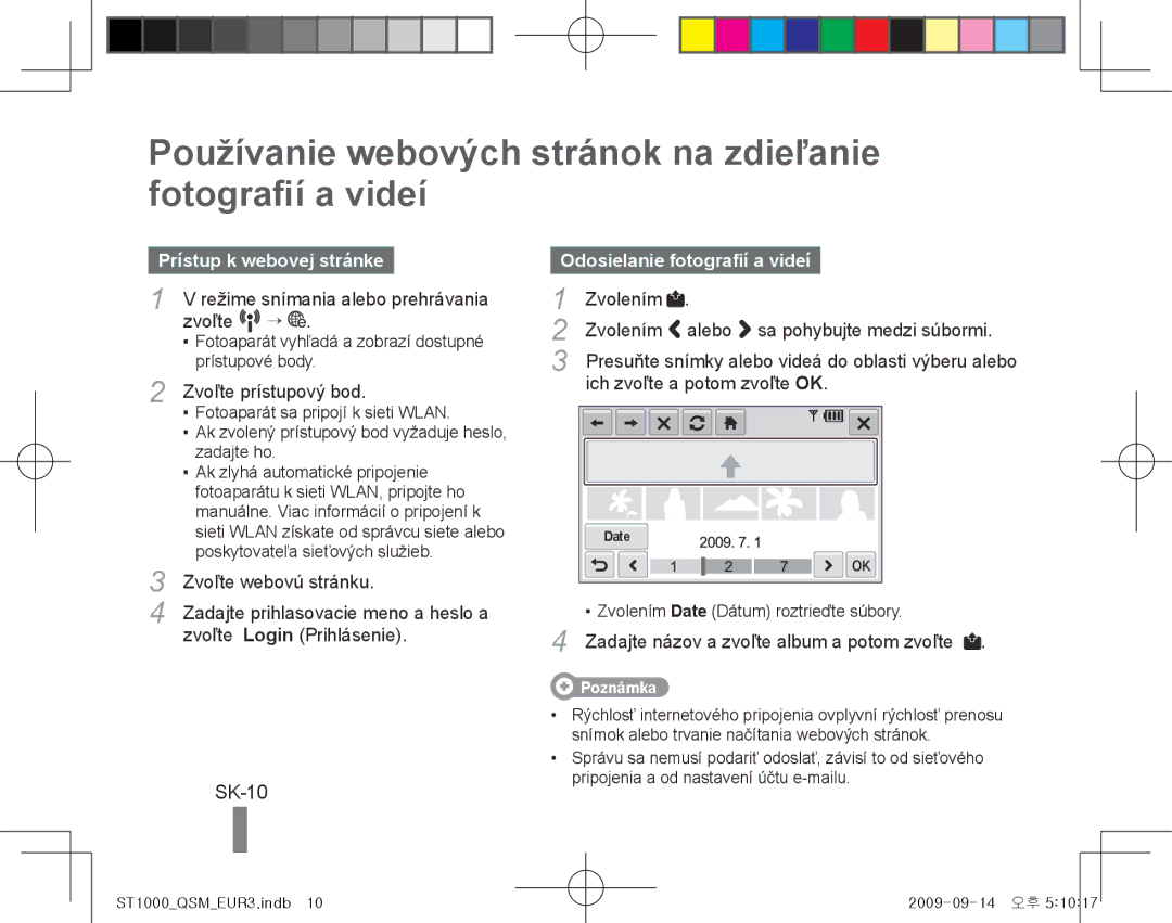 Samsung EC-ST1000BPURU manual Používanie webových stránok na zdieľanie fotografií a videí, SK-10, Prístup k webovej stránke 