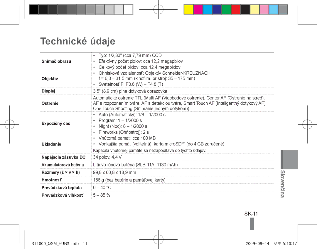 Samsung EC-ST1000BPBRU, EC-ST1000BPSE1, EC-ST1000BPRFR, EC-ST1000BPBFR, EC-ST1000BPBE1, EC-ST1000BPUFR Technické údaje, SK-11 