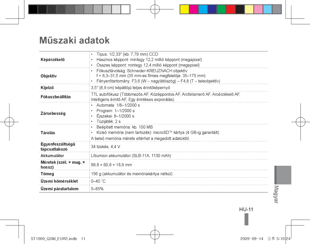 Samsung EC-ST1000BPBIT, EC-ST1000BPSE1, EC-ST1000BPRFR, EC-ST1000BPBFR, EC-ST1000BPBE1, EC-ST1000BPUFR Műszaki adatok, HU-11 