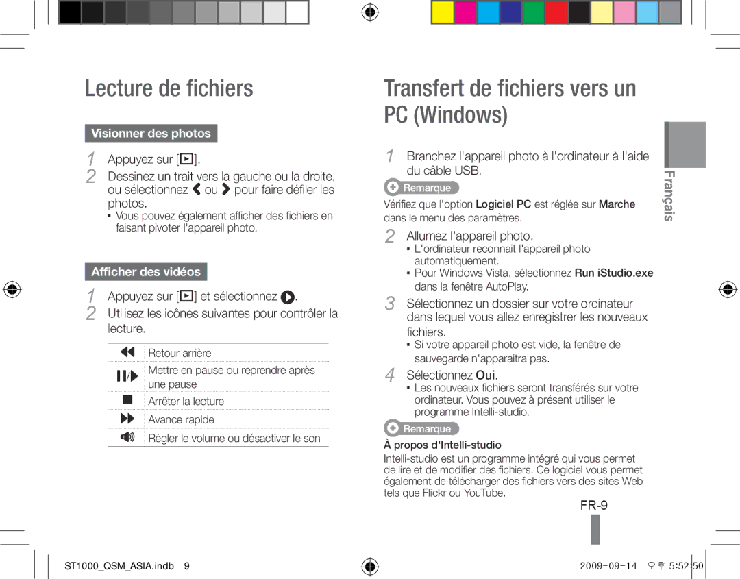 Samsung EC-ST1000BPUVN manual Lecture de fichiers, Transfert de fichiers vers un PC Windows, FR-9, Visionner des photos 