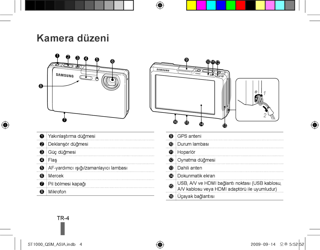 Samsung EC-ST1000BPUE3, EC-ST1000BPSE1, EC-ST1000BPRFR, EC-ST1000BPBFR manual Kamera düzeni, TR-4, 16 Üçayak bağlantısı 