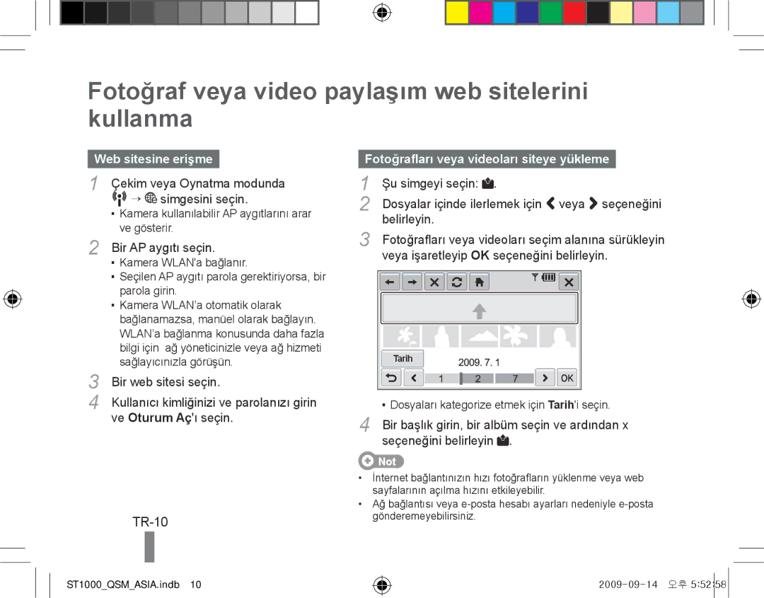 Samsung EC-ST1000BPSE2, EC-ST1000BPSE1 Fotoğraf veya video paylaşım web sitelerini kullanma, TR-10, Web sitesine erişme 