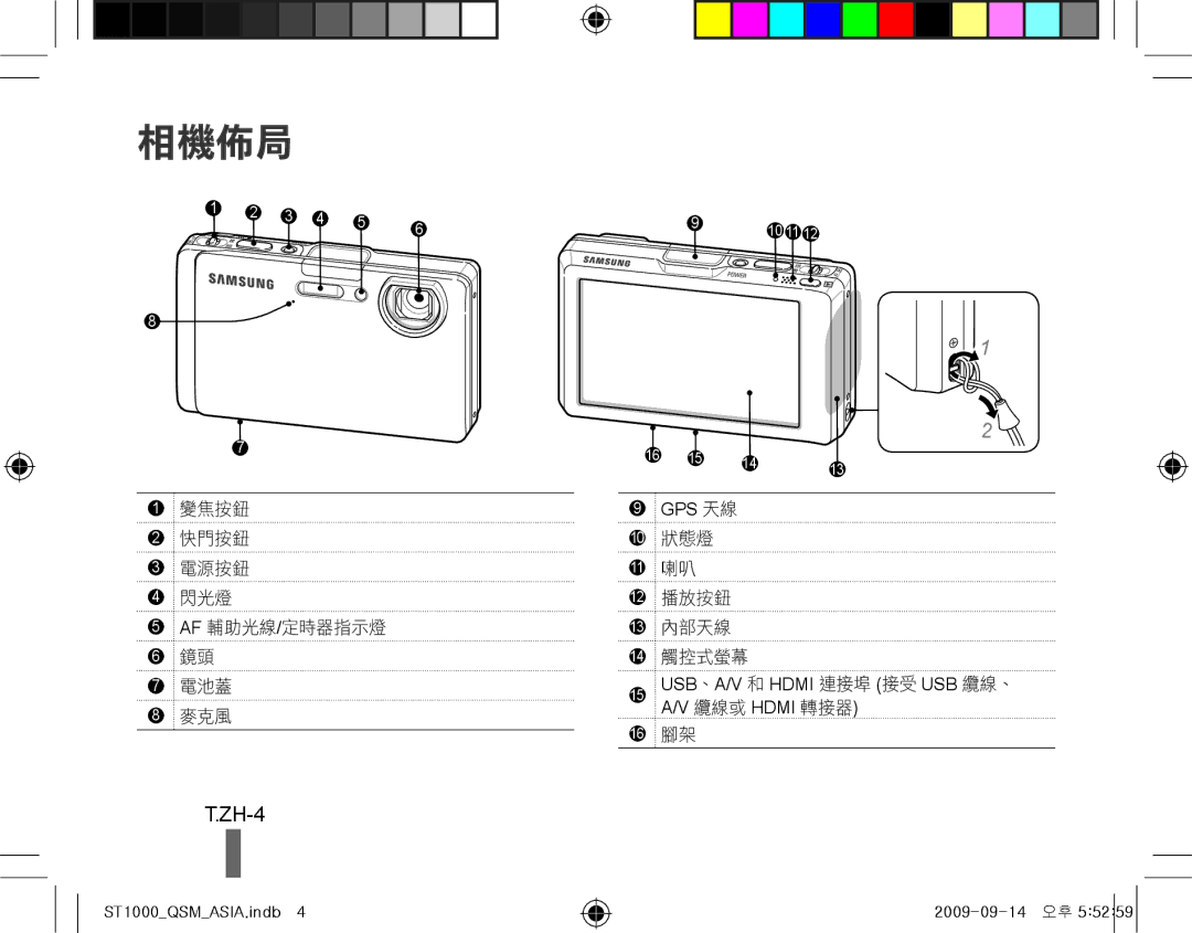 Samsung EC-ST1000BPBRU, EC-ST1000BPSE1, EC-ST1000BPRFR manual ZH-4, Gps 天線, 15 USB、A/V 和 Hdmi 連接埠 接受 USB 纜線、 纜線或 Hdmi 轉接器 