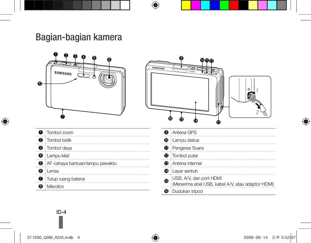 Samsung EC-ST1000BPBIT, EC-ST1000BPSE1, EC-ST1000BPRFR, EC-ST1000BPBFR, EC-ST1000BPBE1 manual Bagian-bagian kamera, ID-4 