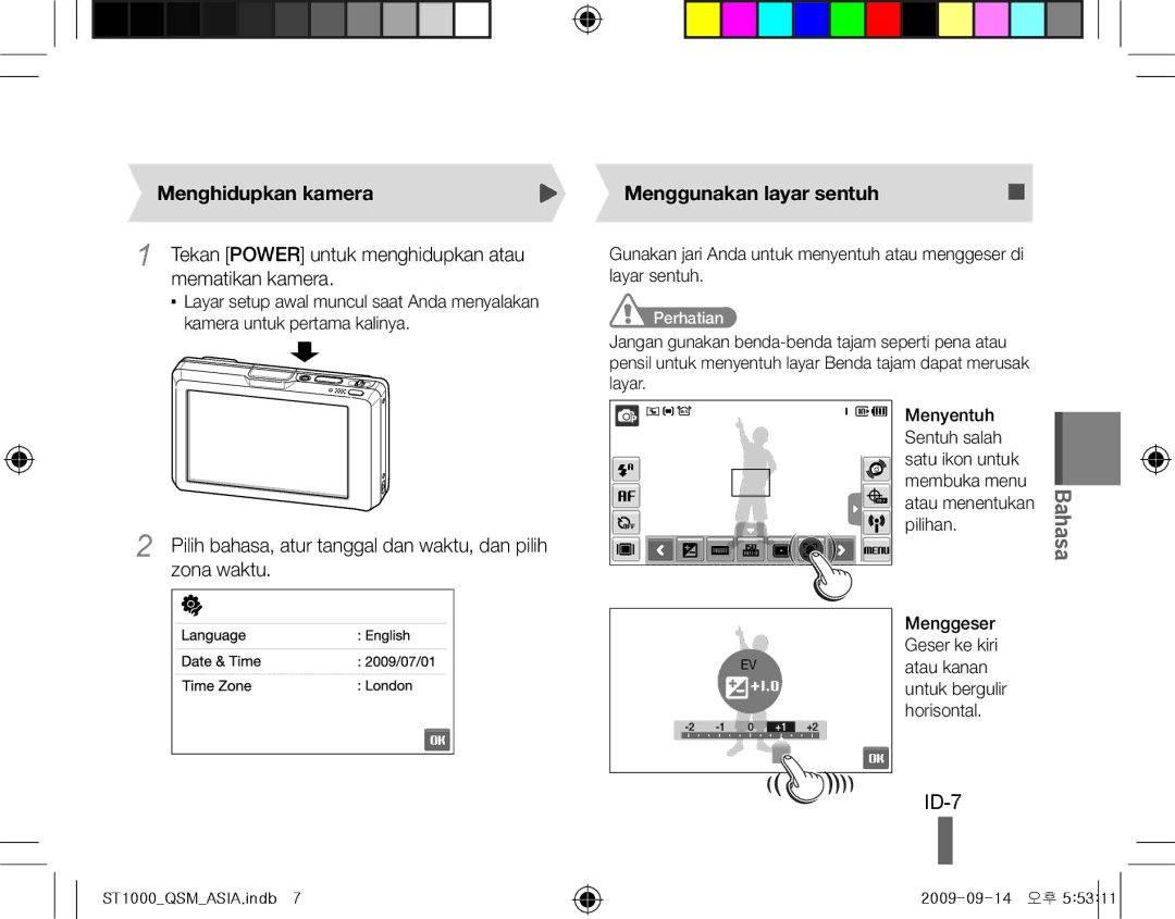 Samsung EC-ST1000BPGZA, EC-ST1000BPSE1 ID-7, Menghidupkan kamera, Tekan Power untuk menghidupkan atau mematikan kamera 