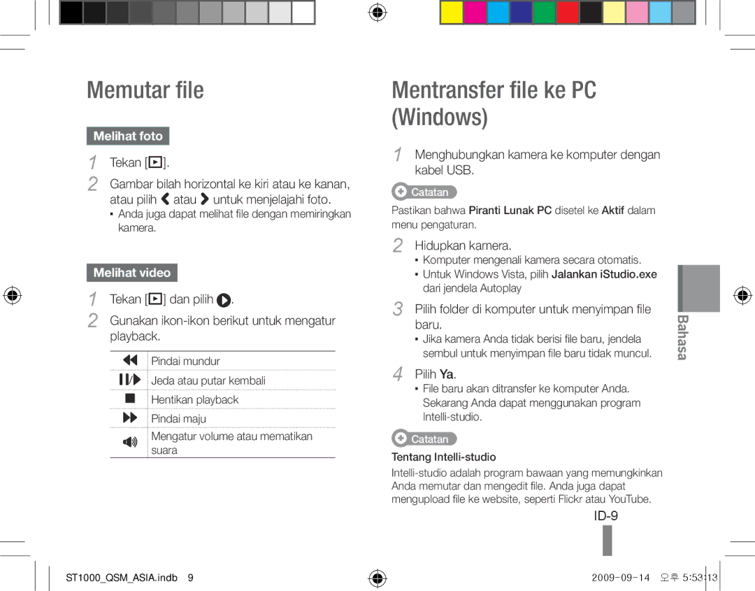 Samsung EC-ST1000BPSSA, EC-ST1000BPSE1 Memutar file, Mentransfer file ke PC Windows, ID-9, Melihat foto, Melihat video 