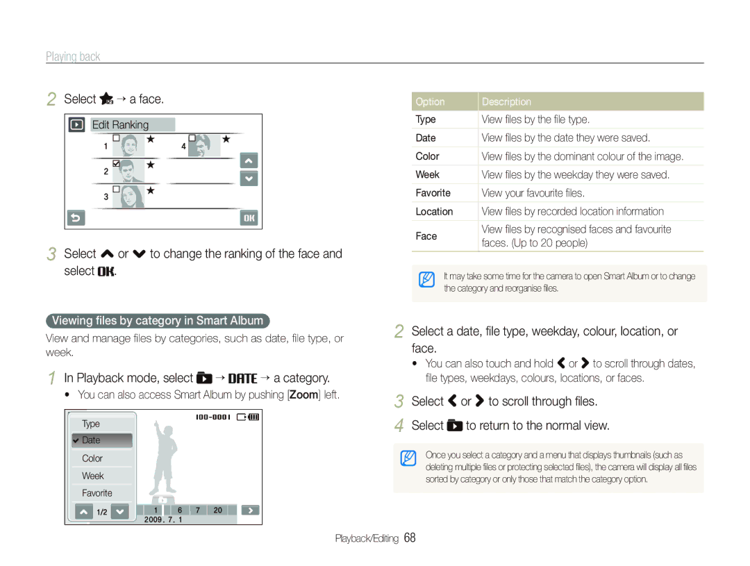 Samsung EC-ST1000BPUE2, EC-ST1000BPSE1 manual Select “ a face, Select , or . to change the ranking of the face and select 