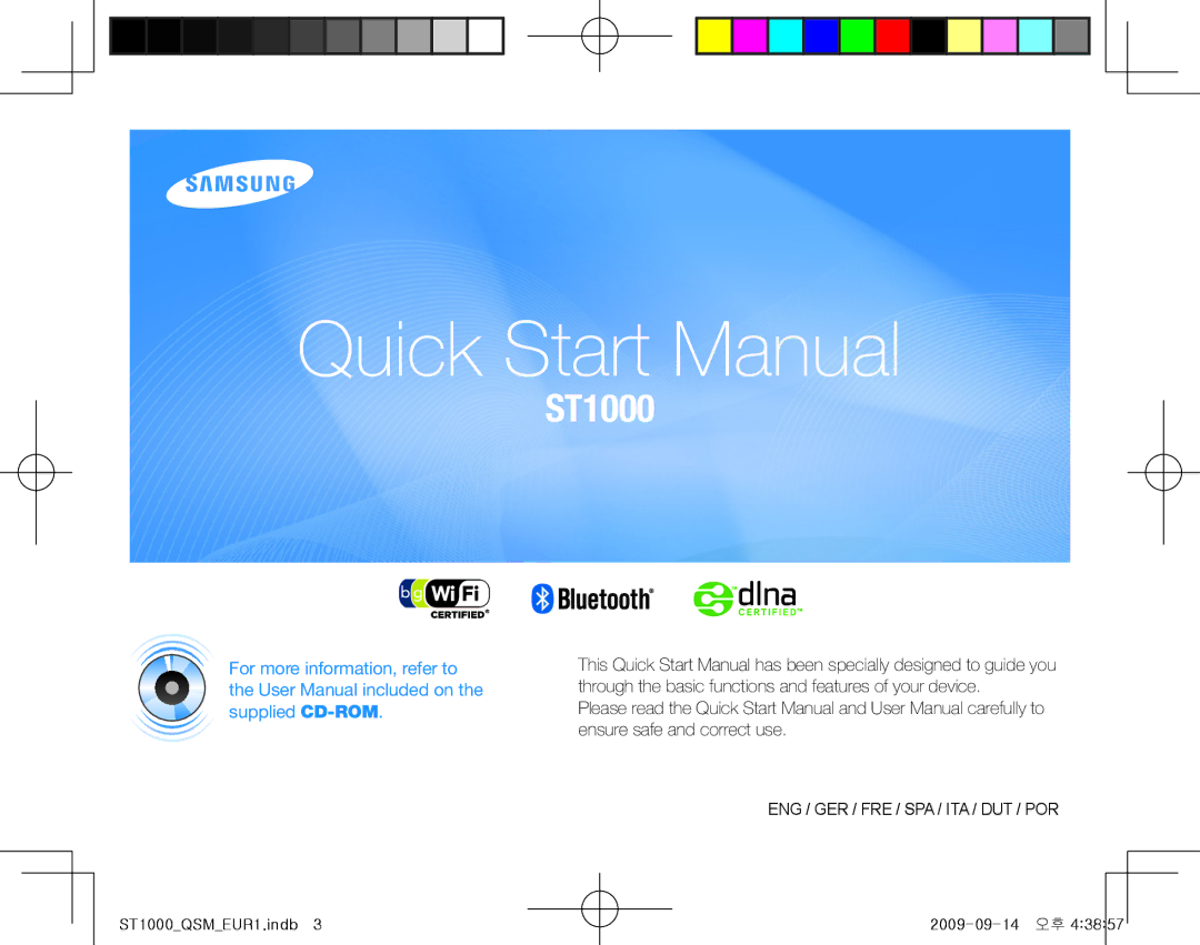 Samsung EC-ST1000BPRFR, EC-ST1000BPSE1, EC-ST1000BPBFR, EC-ST1000BPBE1, EC-ST1000BPUFR manual Quick Start Manual 