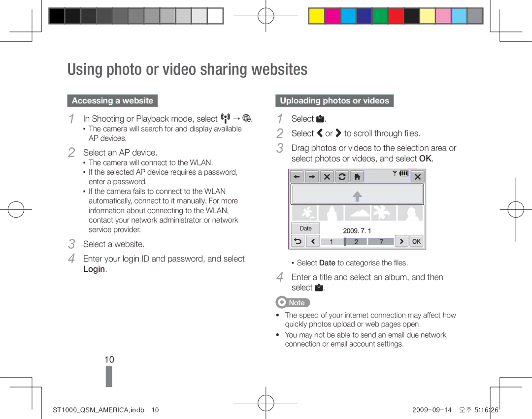 Samsung EC-ST1000BPGZA manual Using photo or video sharing websites, Accessing a websiteUploading photos or videos 