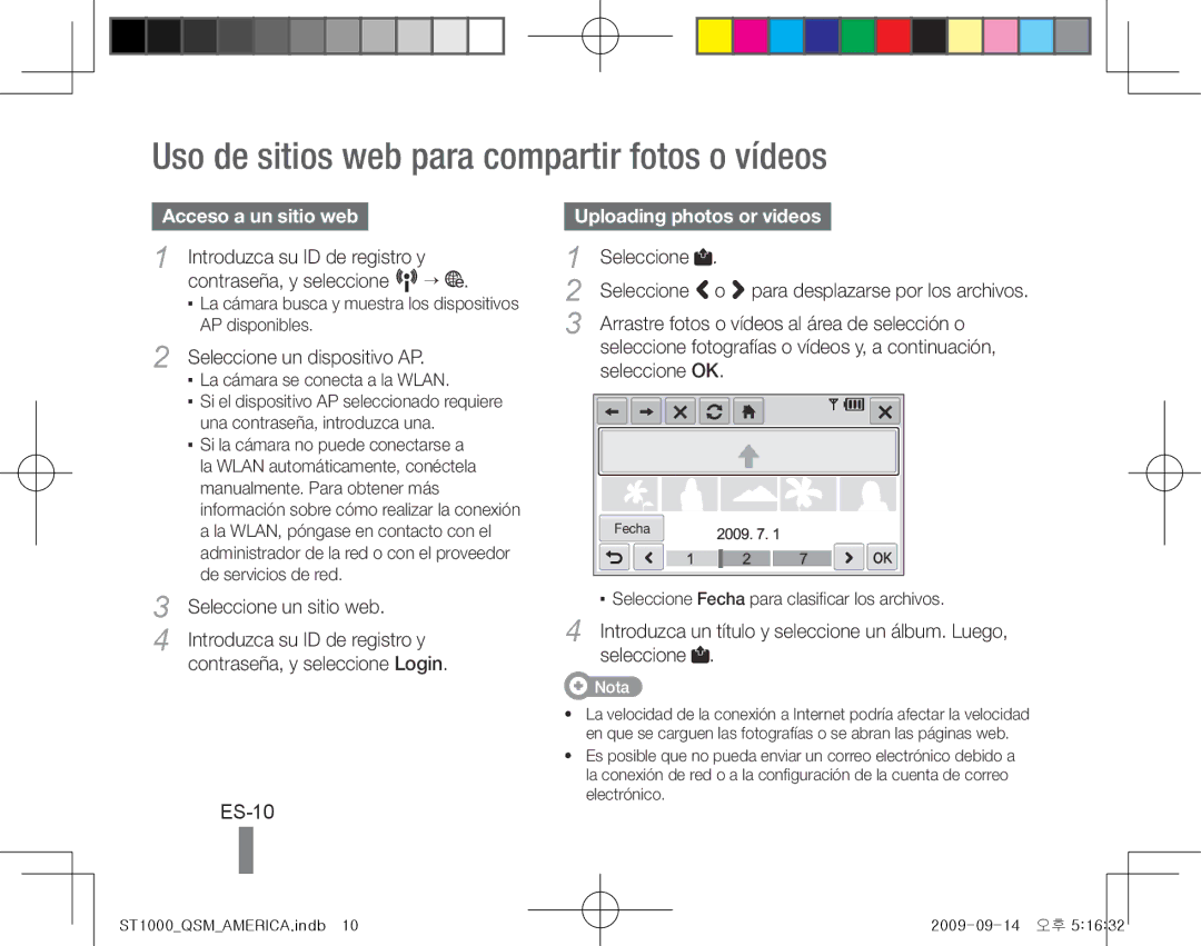 Samsung EC-ST1000BPBVN, EC-ST1000BPSE1 manual Uso de sitios web para compartir fotos o vídeos, ES-10, Acceso a un sitio web 