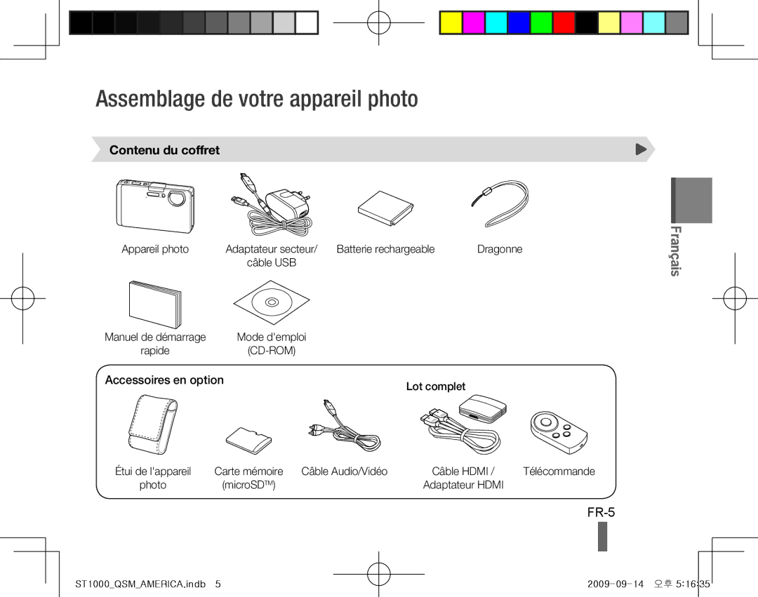 Samsung EC-ST1000BPGE3, EC-ST1000BPSE1, EC-ST1000BPRFR manual Assemblage de votre appareil photo, FR-5, Contenu du coffret 