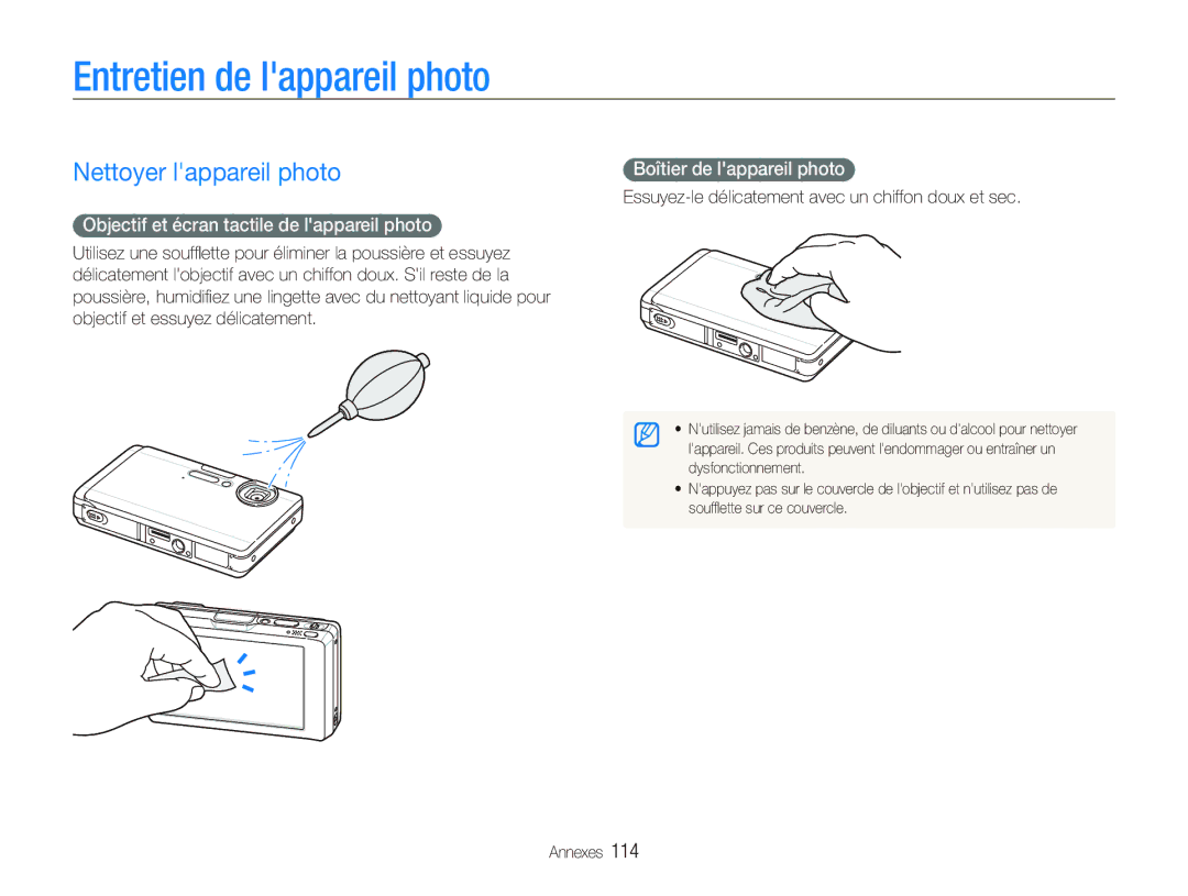 Samsung EC-ST1000BPBE1, EC-ST1000BPSE1 Entretien de lappareil photo, Nettoyer lappareil photo, Boîtier de lappareil photo 