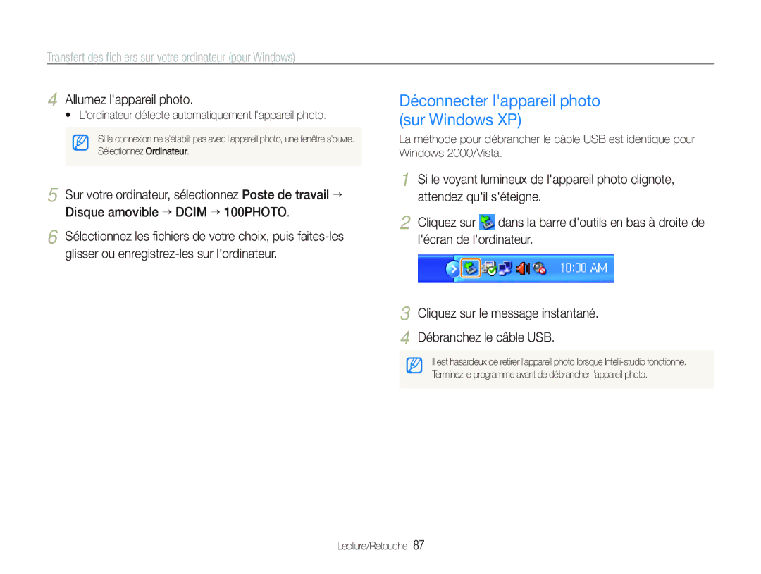 Samsung EC-ST1000BPUFR Déconnecter lappareil photo sur Windows XP,  Lordinateur détecte automatiquement lappareil photo 