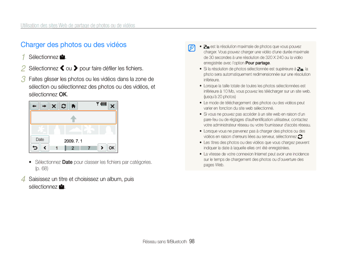 Samsung EC-ST1000BPRFR manual Charger des photos ou des vidéos, Utilisation des sites Web de partage de photos ou de vidéos 