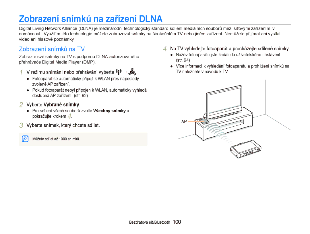 Samsung EC-ST1000BPBE3, EC-ST1000BPSE3 Zobrazení snímků na zařízení Dlna, Zobrazení snímků na TV, Vyberte Vybrané snímky 