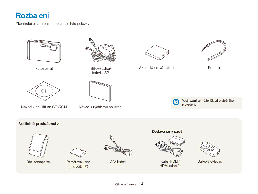 Samsung EC-ST1000BPSE3, EC-ST1000BPBE3, EC-ST1000BPUE3, EC-ST1000BPGE3 Rozbalení, Volitelné příslušenství, Dodává se v sadě 