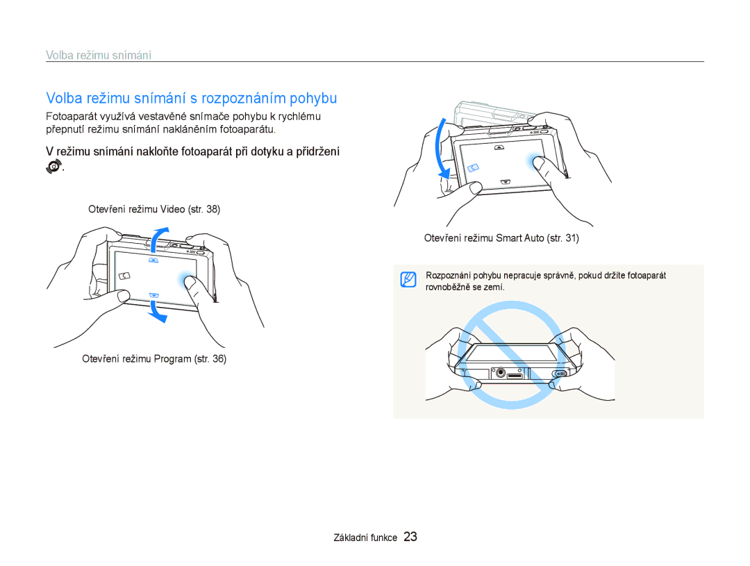 Samsung EC-ST1000BPRE3, EC-ST1000BPSE3, EC-ST1000BPBE3, EC-ST1000BPUE3 manual Volba režimu snímání s rozpoznáním pohybu 