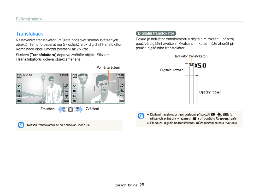 Samsung EC-ST1000BPUE3, EC-ST1000BPSE3, EC-ST1000BPBE3, EC-ST1000BPGE3 Transfokace, Pořízení snímku, Digitální transfokátor 