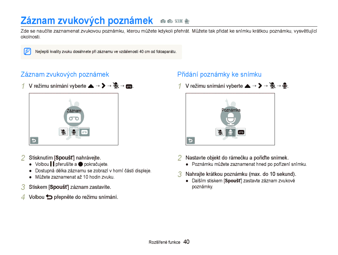 Samsung EC-ST1000BPBE3, EC-ST1000BPSE3, EC-ST1000BPUE3 manual Záznam zvukových poznámek a p s d, Přidání poznámky ke snímku 