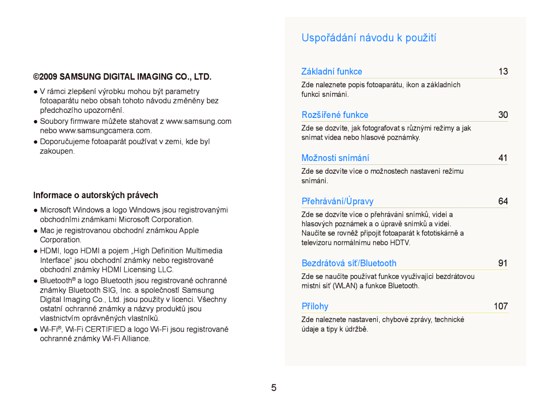 Samsung EC-ST1000BPBE3, EC-ST1000BPSE3, EC-ST1000BPUE3 manual Uspořádání návodu k použití, Informace o autorských právech 