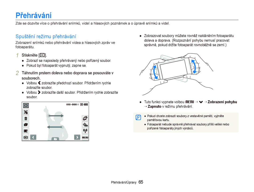 Samsung EC-ST1000BPBE3, EC-ST1000BPSE3, EC-ST1000BPUE3, EC-ST1000BPGE3 Přehrávání, Spuštění režimu přehrávání, Stiskněte P 