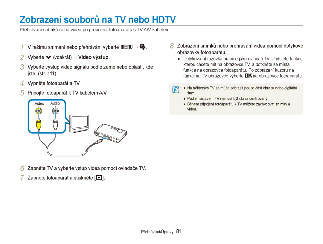 Samsung EC-ST1000BPUE3, EC-ST1000BPSE3, EC-ST1000BPBE3, EC-ST1000BPGE3, EC-ST1000BPRE3 manual Zobrazení souborů na TV nebo Hdtv 