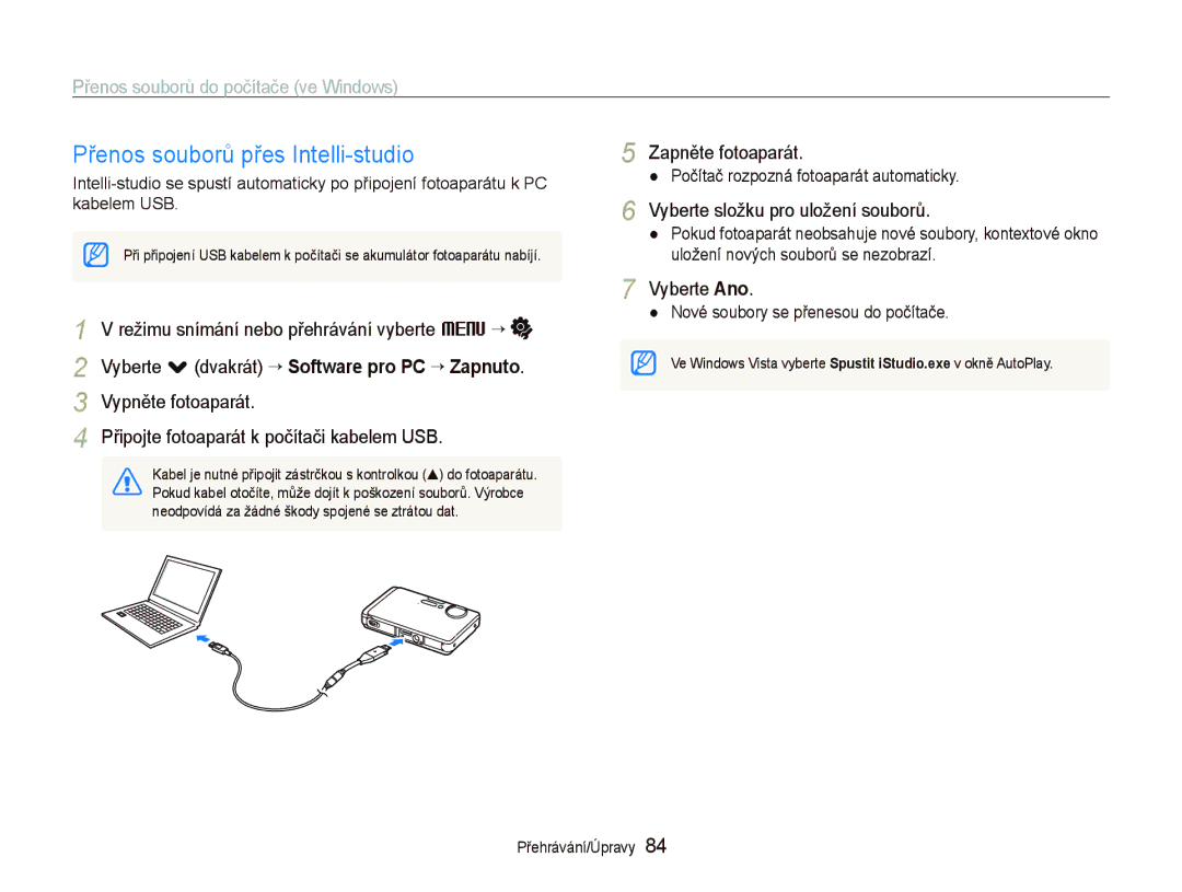 Samsung EC-ST1000BPSE3, EC-ST1000BPBE3 manual Přenos souborů přes Intelli-studio, Přenos souborů do počítače ve Windows 