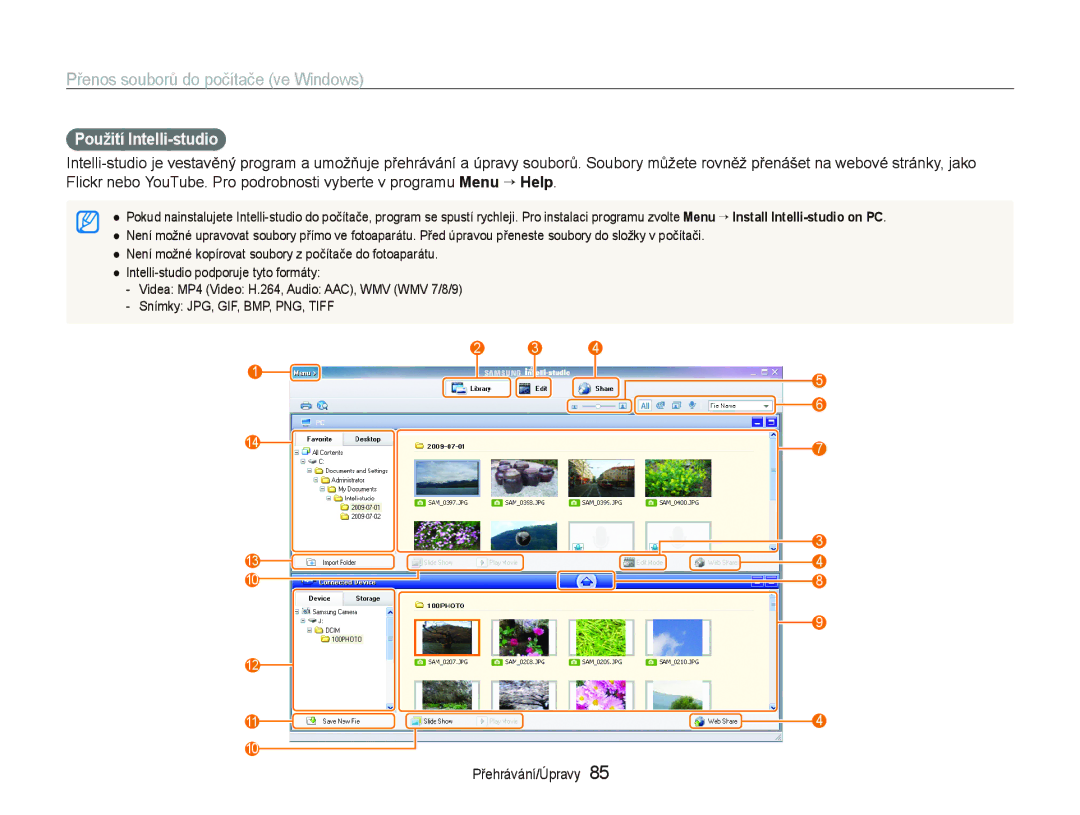 Samsung EC-ST1000BPBE3, EC-ST1000BPSE3, EC-ST1000BPUE3, EC-ST1000BPGE3, EC-ST1000BPRE3 manual Použití Intelli-studio 